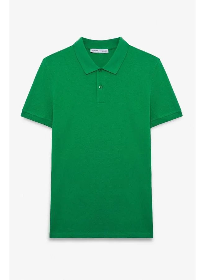 GRIMELANGE SKYLOOM Men's 100% Cotton Short Sleeve Regular Fit Green Polo Collar T‑shirt.