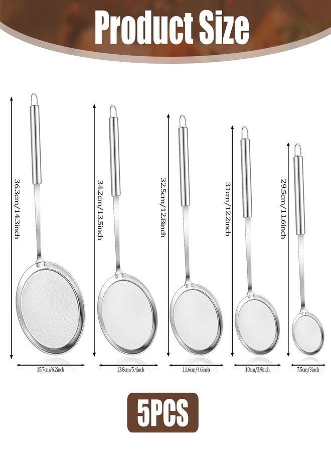 Bruislard 5 Pack Fine Mesh Skimmer Spoon Slotted Spoon Stainless Steel Hot Pot Fat Strainer Metal Food Strainer for Separation of the Floating Foam, Fat, Grease, Kitchen Cooking Mesh Food Strainers - Image 2