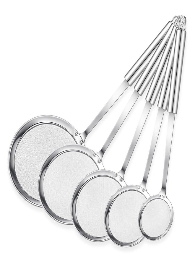 Bruislard 5 Pack Fine Mesh Skimmer Spoon Slotted Spoon Stainless Steel Hot Pot Fat Strainer Metal Food Strainer for Separation of the Floating Foam, Fat, Grease, Kitchen Cooking Mesh Food Strainers - Image 1