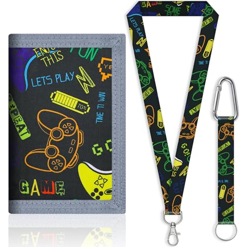 JONYEE Kids Wallet for Boys and Girls 4-16 with Lanyard and Key Chain Holder, Trifold Camo and Cute Wallets for Kids,with Coin and Card Pockets, Novelty Birthday Gifts for Childrens(Black Letters) - Image 1