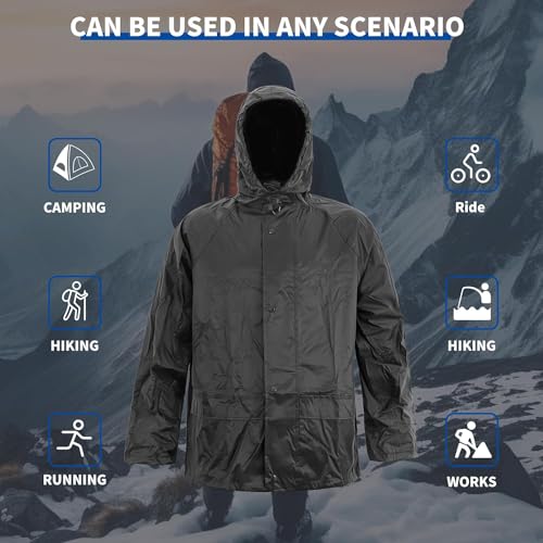 HSR Casual Style Raincoat 100% Waterproof Polyester Double Layer Standard Length Rain Coat For Men Bike With Pants, Adjustable Hood (Xl, Black) - Image 4