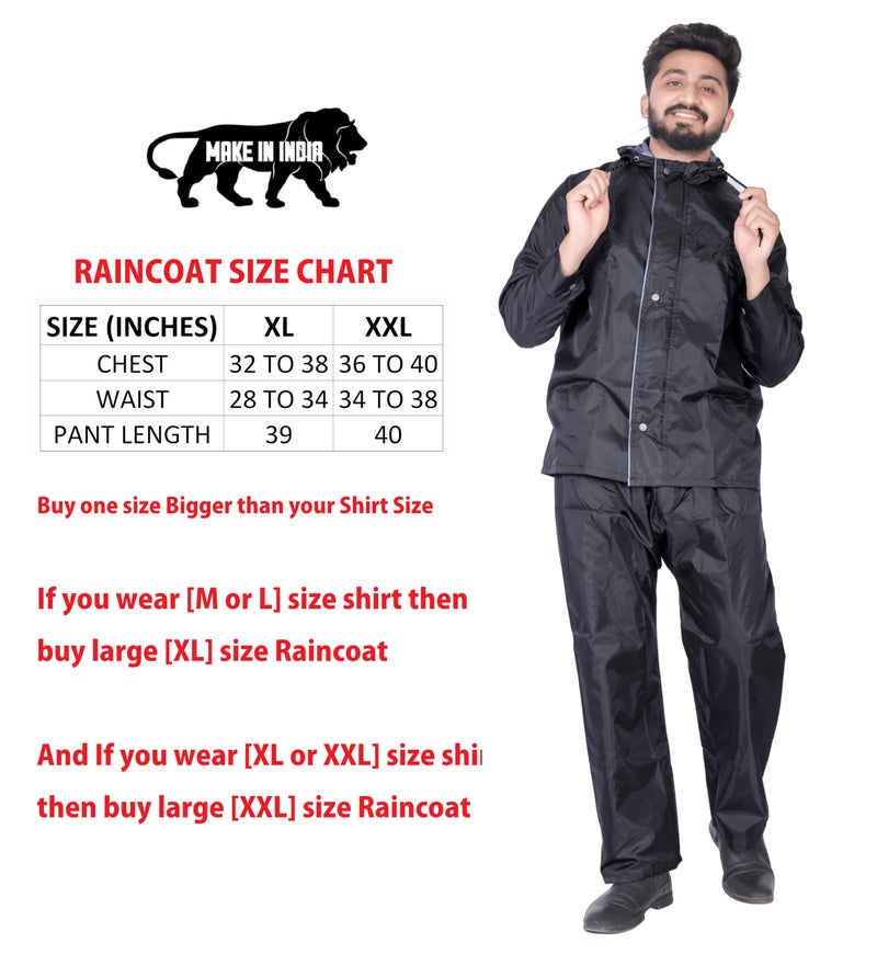 HSR Casual Style Raincoat 100% Waterproof Polyester Double Layer Standard Length Rain Coat For Men Bike With Pants, Adjustable Hood (Xl, Black) - Image 5