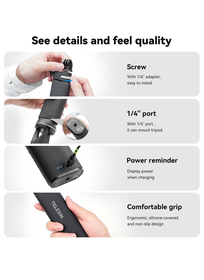 TELESIN TELESIN 10000mAh Power Bank Selfie Stick Charging Handle Grip for GoPro 12 11 10 9 DJI Action 3 4 Insta360 X3 Camera Smart Phone  - Image 5