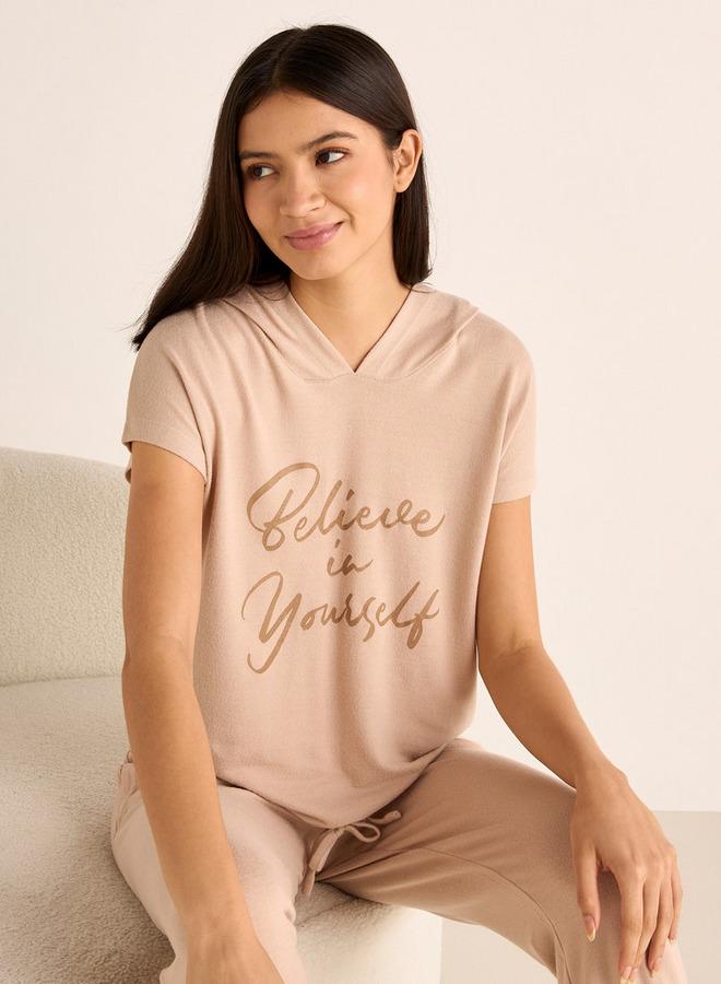 Splash FAV Slogan Print Hooded T-shirt and Elasticated Joggers Set - Image 2