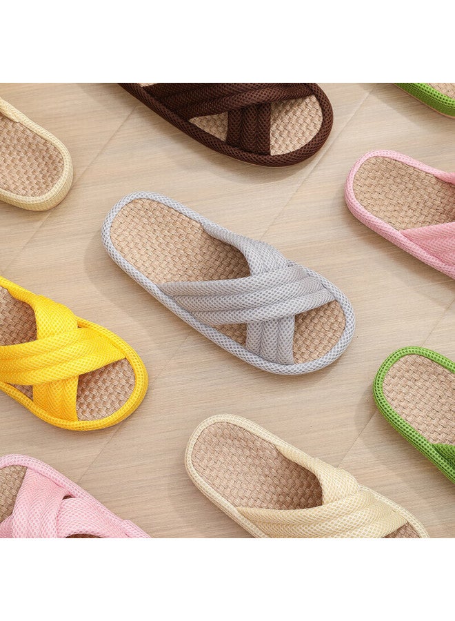 Xggc Linen Slippers For Men And Women, Summer Thick-soled All-season Indoor Breathable Non-slip Cross-strap Slippers, Ginger Yellow, Size M