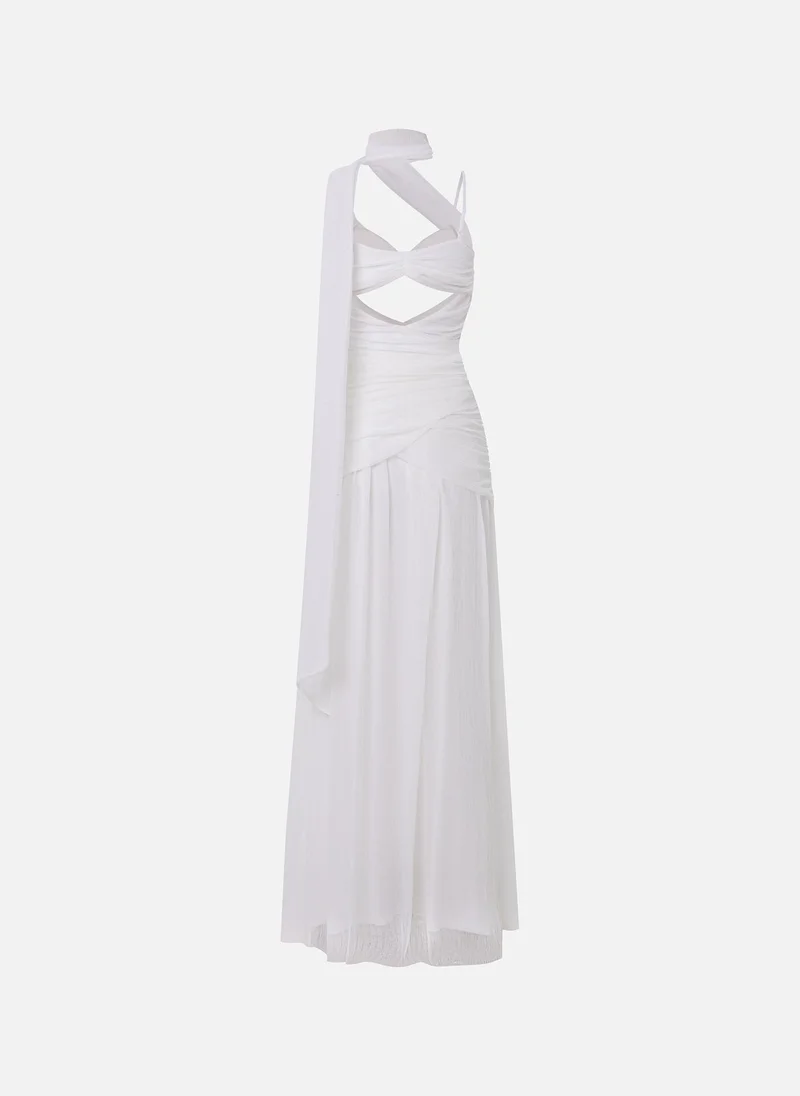 Lichi Maxi dress in crinkled chiffon with a scarf
