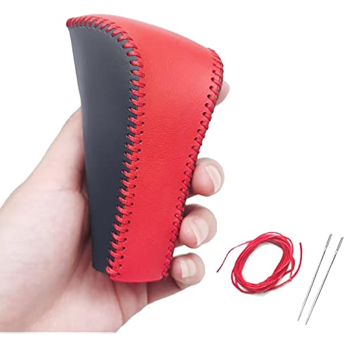 rayihni Compatible with Genuine Leather HandStitched Handbrake Cover Gear Shift Knob Cover Interior Accessories Protective Cover Decoration for Honda Accord 2008 2009 2010 2011 2012 2013 Black Red - Image 4