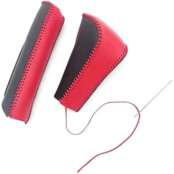 rayihni Compatible with Genuine Leather HandStitched Handbrake Cover Gear Shift Knob Cover Interior Accessories Protective Cover Decoration for Honda Accord 2008 2009 2010 2011 2012 2013 Black Red - Image 3