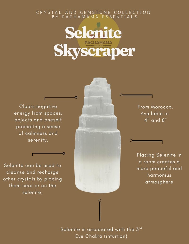 Pachamama Essentials Selenite Tower 4" Tall Skyscraper Healing Crystal Stone Reiki Meditation Energy Protection - Image 3
