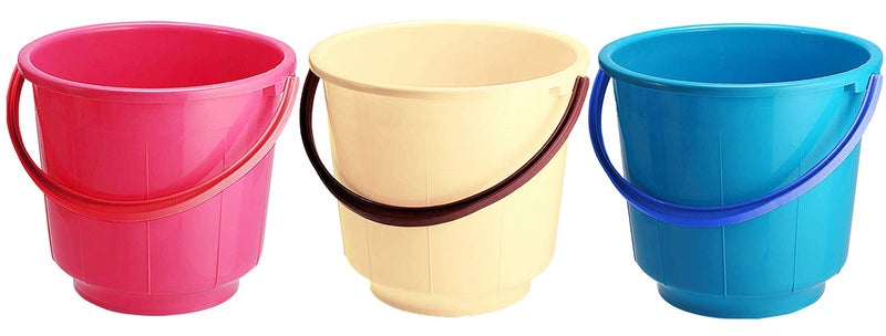 Kuber Industries Kuber Industries 3 Pieces Unbreakable Strong Plastic Bathroom Bucket 13 LTR (Pink & Cream & Blue) -CTKTC043008  - Image 1