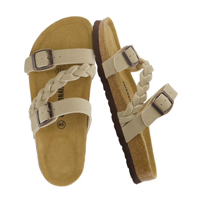 CUSHIONAIRE Womens Cork Footbed Sandal Comfortable Adjustable Straps Arch Support Wide Widths Available Boho Chic Summer Slides Stone 6