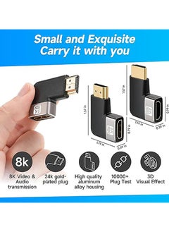 بيوينتي 8K HDMI Flat 90 Degree and 270 Degree Gold Plated Adapter 2 Pack, Right Angle HDMI Male to Female Vertical Flat Adapter HDMI L Shape Extender, Supports 8K@60Hz，4K@120Hz, for HDTV, Xbox One  - Image 3