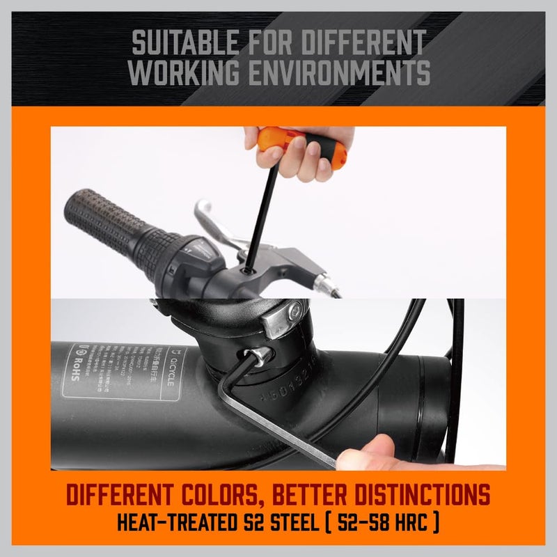 HORUSDY 27PCS Durable Hex Key Allen Wrench Long Arm Set with Ball End, Metric and Standard Sizes Allen Key Set with Another T Handle, Heat-treated CR-V Steel - Image 4