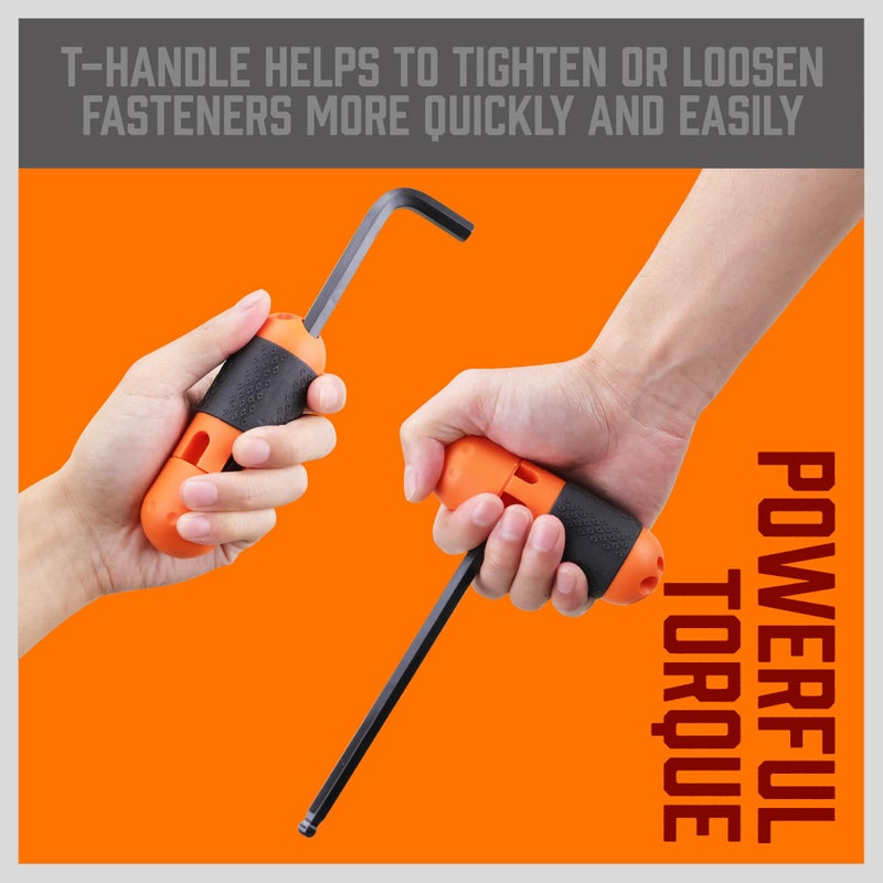 HORUSDY 27PCS Durable Hex Key Allen Wrench Long Arm Set with Ball End, Metric and Standard Sizes Allen Key Set with Another T Handle, Heat-treated CR-V Steel - Image 2