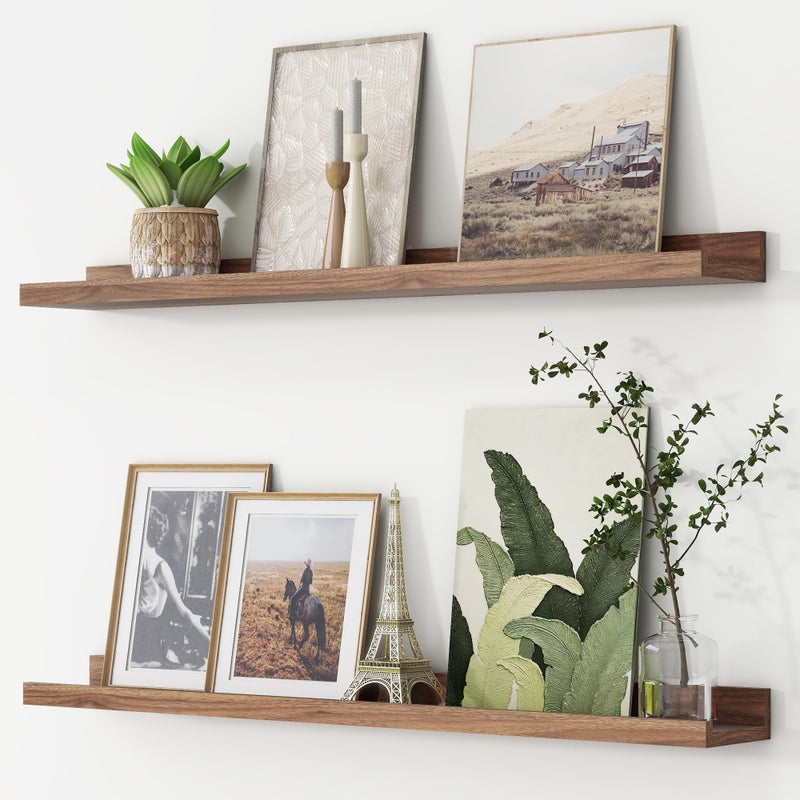 Picture Ledge Shelf Floating Shelves Set of 2 36 Inches Nursery Book Shelves for Toys Storage Kids Bookshelf Wall Mounted for Living Room Bedroom Decor Books Photo Frames Walnut