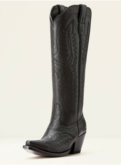 Loquat Cowboy Boots For Women Western Embroidered Cowgirl Boots Chunky Heel Wide Tube Boots Pull on Pointy Toe Vintage Boots Solid Black  - Image 2