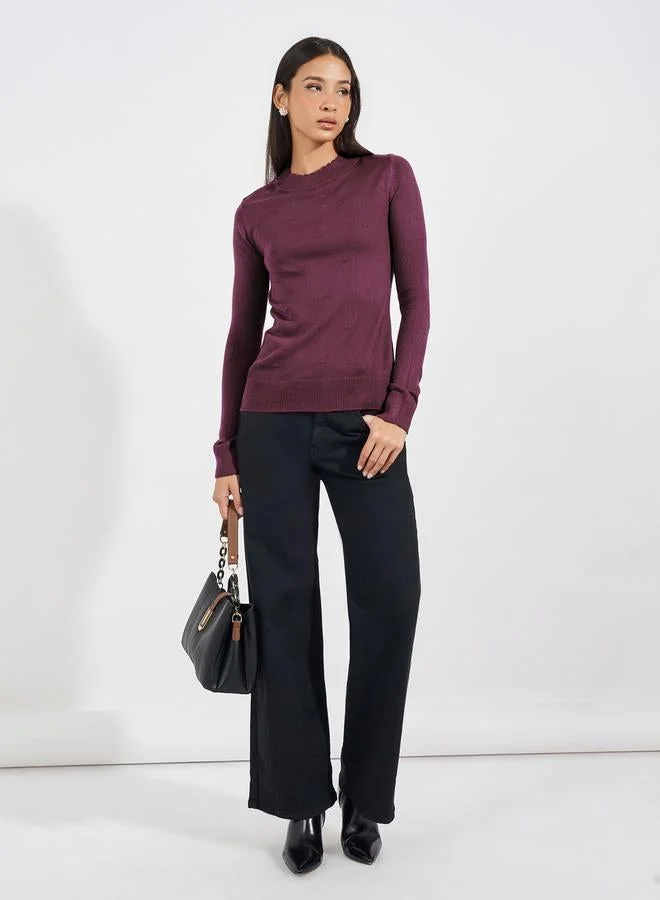 Styli Slim Fit Regular Length Textured Knit Sweater