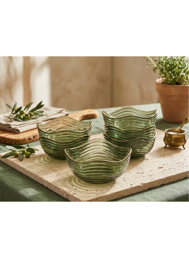 6-Piece Square Wave Glass Bowl Set - Olive Green - Elegant Serving Bowls - Image 3