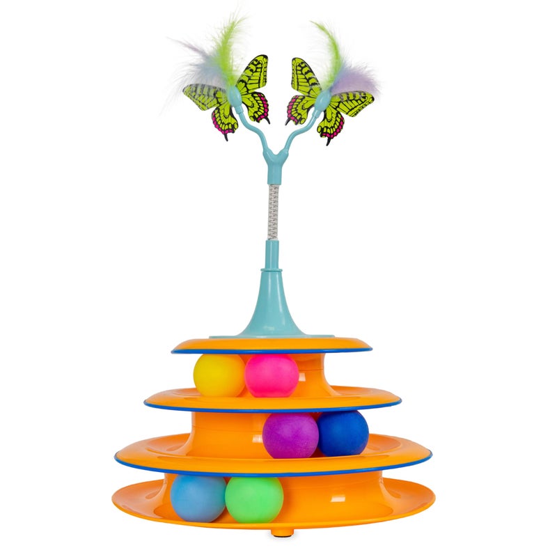 Catstages 2-in-1 Bouncy Flutter Bug Spring Cat Toy â€“ Interactive Standalone or Ball Track Add-On, Blue - Image 1
