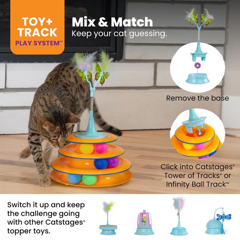 Catstages 2-in-1 Bouncy Flutter Bug Spring Cat Toy â€“ Interactive Standalone or Ball Track Add-On, Blue - Image 5