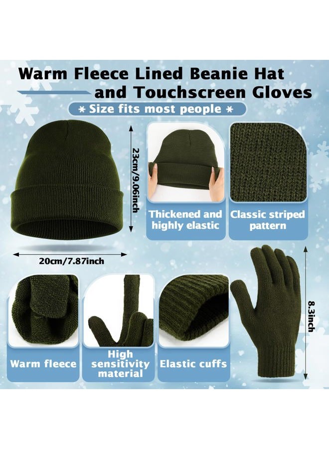 Breathffy 4 Pcs Winter Hat Scarf Gloves Headband Set Knit Beanie Touch Screen Gloves Long Scarf Xmas Gift for Women Men, Army Green, hat size is 20x23 cm / 7.87x9.06 in, winter scarf size is 170x25cm - Image 2