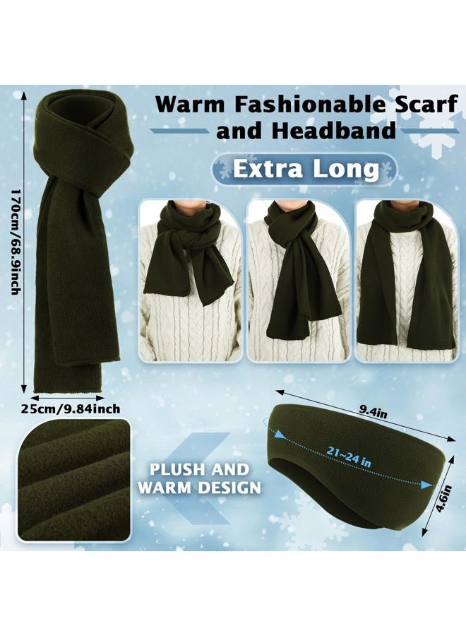 Breathffy 4 Pcs Winter Hat Scarf Gloves Headband Set Knit Beanie Touch Screen Gloves Long Scarf Xmas Gift for Women Men, Army Green, hat size is 20x23 cm / 7.87x9.06 in, winter scarf size is 170x25cm - Image 3