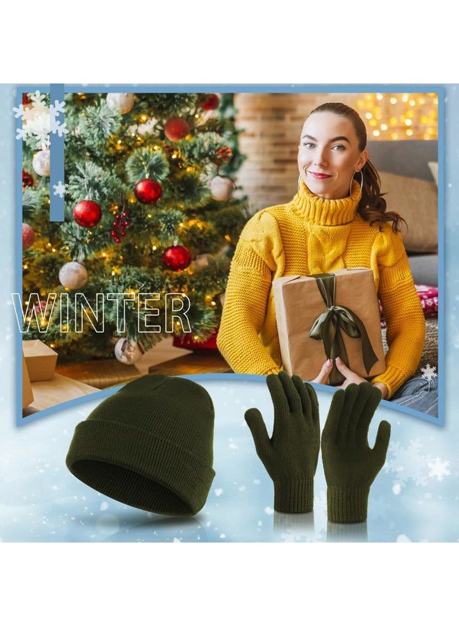 Breathffy 4 Pcs Winter Hat Scarf Gloves Headband Set Knit Beanie Touch Screen Gloves Long Scarf Xmas Gift for Women Men, Army Green, hat size is 20x23 cm / 7.87x9.06 in, winter scarf size is 170x25cm - Image 5