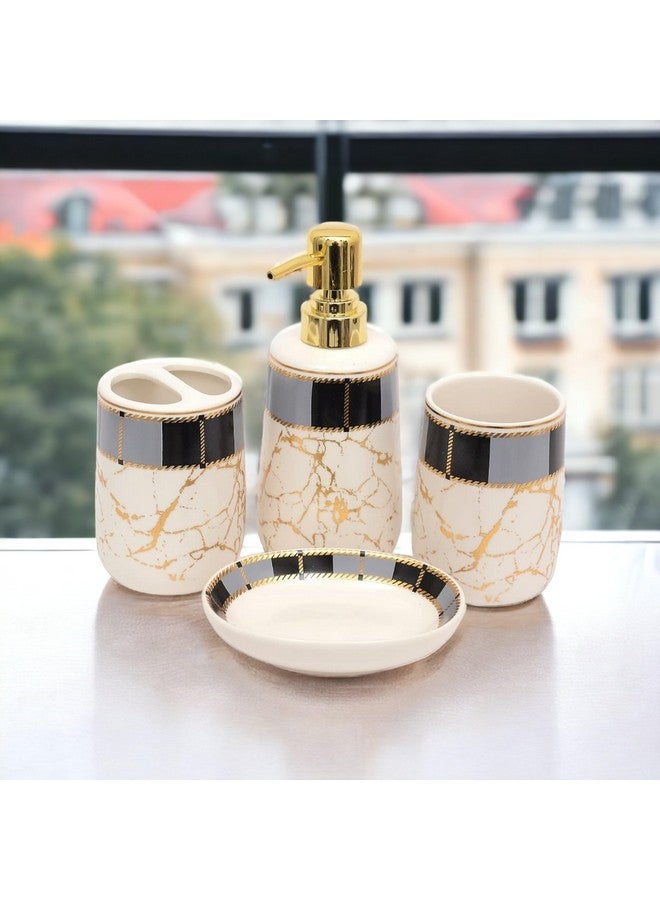 Whizzo® Italian Marble Design Bathroom Accessories Set Ceramic - 4 Pieces Bathroom Accessories Set Soap Dispenser, Toothbrush Holder, Tumbler, Soap Dish, The Best Gifting Choice (White) - Image 2