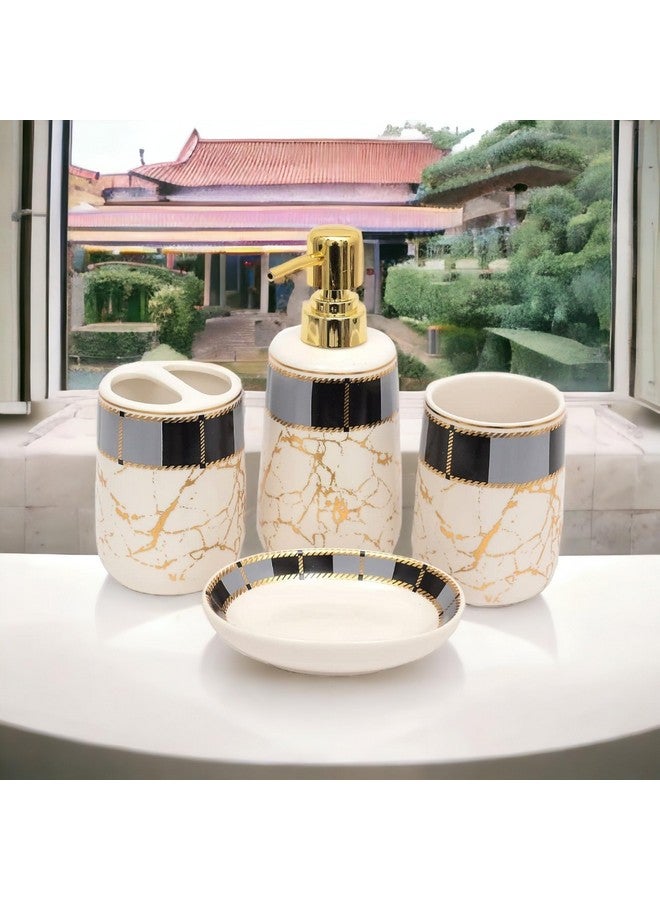 Whizzo® Italian Marble Design Bathroom Accessories Set Ceramic - 4 Pieces Bathroom Accessories Set Soap Dispenser, Toothbrush Holder, Tumbler, Soap Dish, The Best Gifting Choice (White) - Image 3