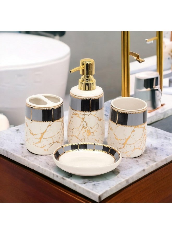 Whizzo® Italian Marble Design Bathroom Accessories Set Ceramic - 4 Pieces Bathroom Accessories Set Soap Dispenser, Toothbrush Holder, Tumbler, Soap Dish, The Best Gifting Choice (White) - Image 1