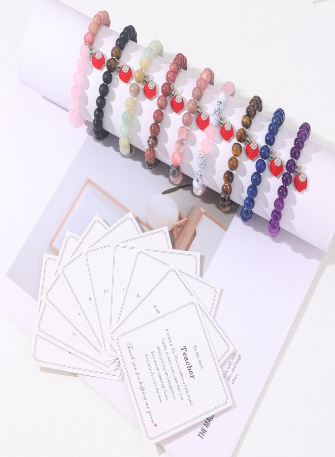 CASDAN 9 Pcs Teacher Appreciation Bracelet for Women Men Natural Stone teacher Bracelet Gifts Apple Pendant Elastic Bead Bracelets With Message Card Teacher Jewelry Gift - Image 5