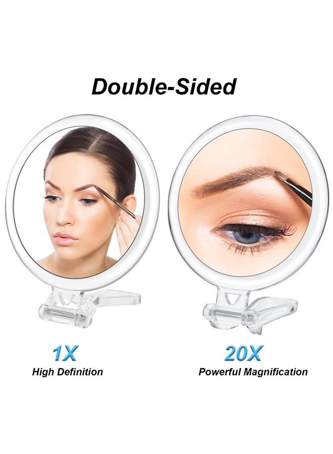 AMISCE Travel Handheld Makeup Mirror 2-Sided with 1X 20X Magnification & Adjustable Handle/Stand, Portable, Small, Girl Women Mother's Gift - Image 1