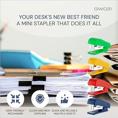 GWOZI Mini Staplers for Desk - Hand Held Small Staplers Set - Compact Office Stapler - Cute Tiny Desk Stapler, Opens Flat, 8 Pcs - Image 3
