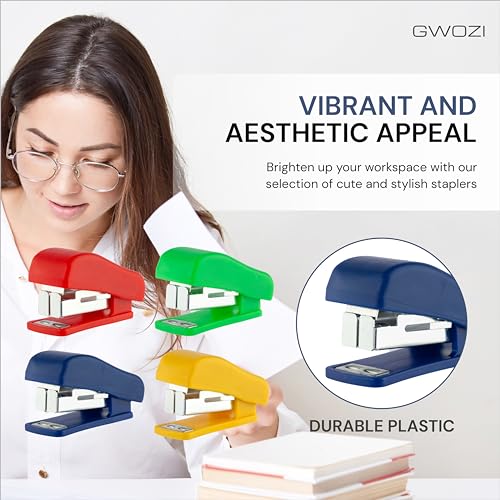 GWOZI Mini Staplers for Desk - Hand Held Small Staplers Set - Compact Office Stapler - Cute Tiny Desk Stapler, Opens Flat, 8 Pcs - Image 4