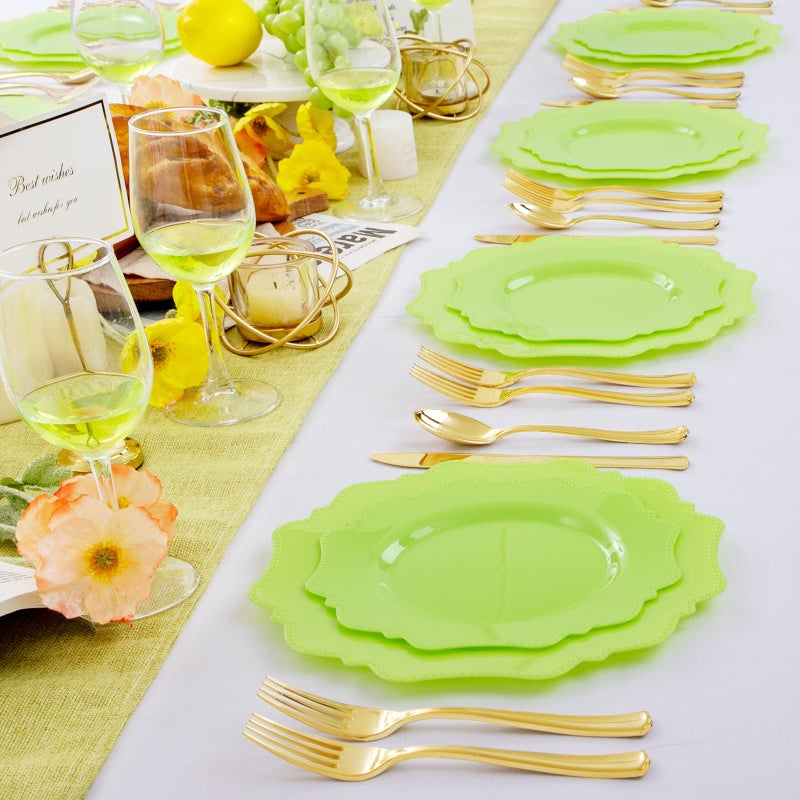 COLOSUS Disposable Plastic Plates 60Pcs  Light Green Party Plates  Heavy Duty 30 Dinner plate 10.5  and 30 Salad/Dessert Plate 8.25  for Easter Party Dinner - Image 4