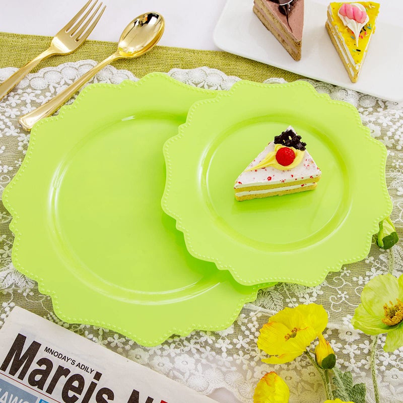 COLOSUS Disposable Plastic Plates 60Pcs  Light Green Party Plates  Heavy Duty 30 Dinner plate 10.5  and 30 Salad/Dessert Plate 8.25  for Easter Party Dinner - Image 3