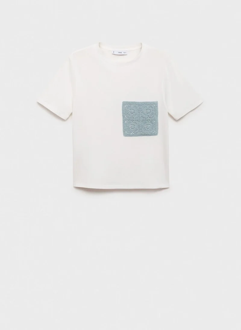 مانجو Short-Sleeved T-Shirt With Crochet Pocket