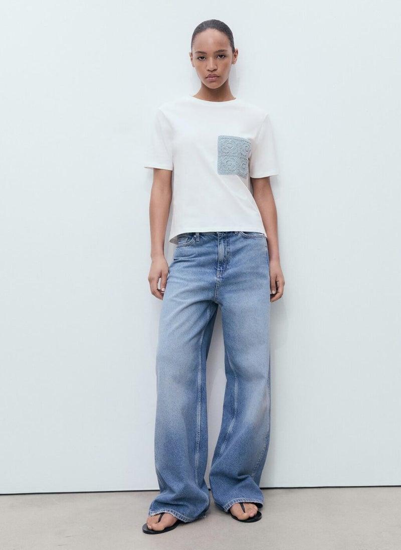 MANGO Short-Sleeved T-Shirt With Crochet Pocket  - Image 5