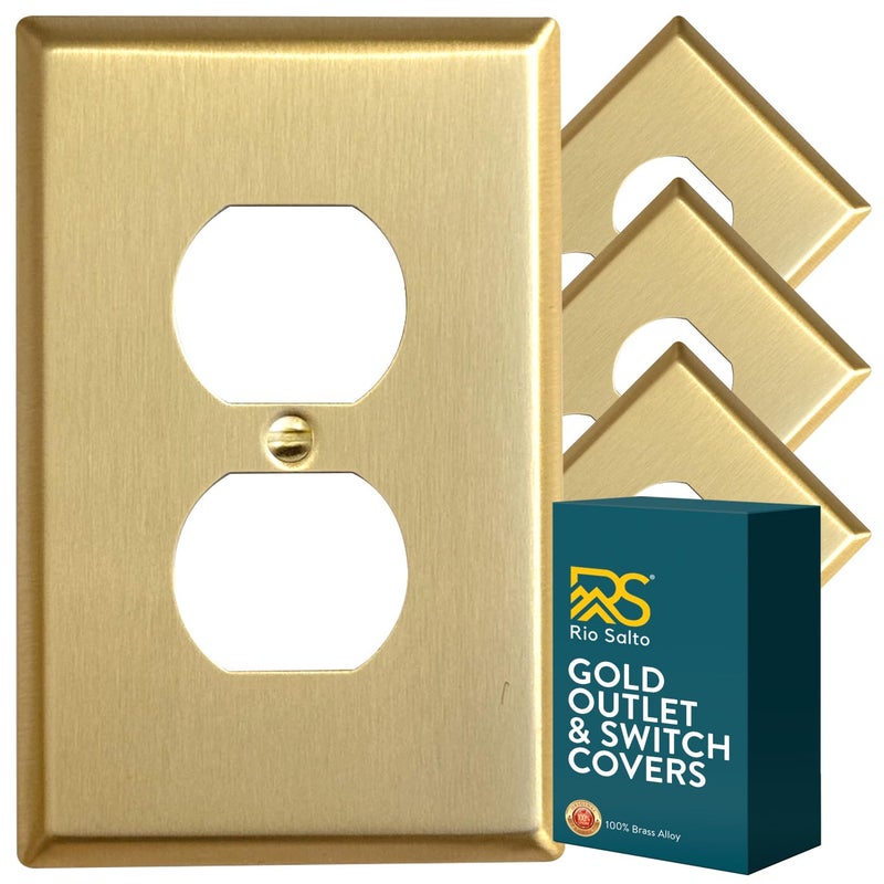 Rio Salto MIDSIZE BRASS Signature Collection Decorative Brushed Brass Gold Metal Outlet Covers Single Light Switch Cover Plate Premium Wall Plate Covers 1Gang Duplex 313 x 494 4Pack - Image 2