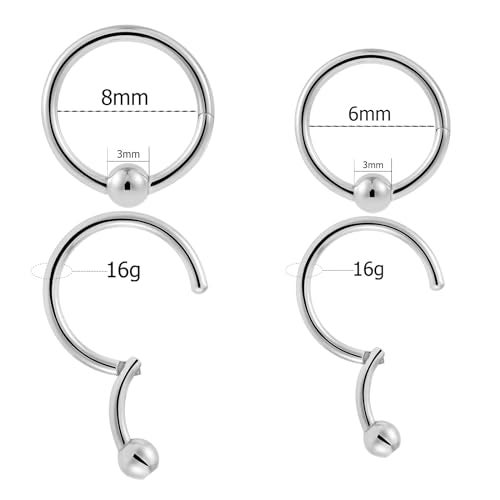 NewkeepsR 2 Pairs-16G(1.2mm) Implant Grade Steel Hinged Clicker Captive Bead Segment Rings,Setpum Tragus Helix Hoop Earrings Piercing Jewelry-Diameter(6mm/8mm) - Image 2