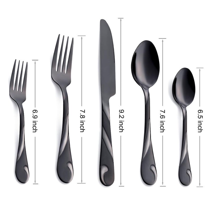 Seeshine Black Silverware Set for 6, 30-Piece Stainless Steel Flatware Set, Shiny Black Metal Cutlery Set, Include Fork, Knife and Spoon Set, Dishwasher Safe - Image 2