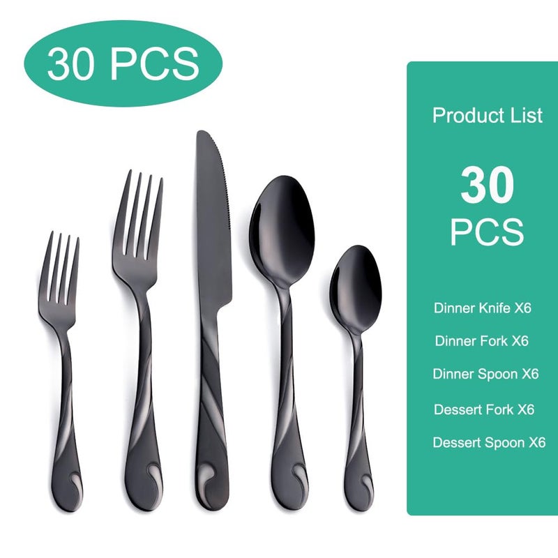 Seeshine Black Silverware Set for 6, 30-Piece Stainless Steel Flatware Set, Shiny Black Metal Cutlery Set, Include Fork, Knife and Spoon Set, Dishwasher Safe - Image 3