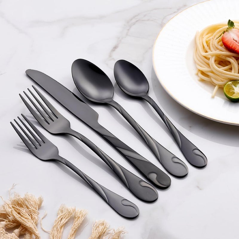 Seeshine Black Silverware Set for 6, 30-Piece Stainless Steel Flatware Set, Shiny Black Metal Cutlery Set, Include Fork, Knife and Spoon Set, Dishwasher Safe - Image 4