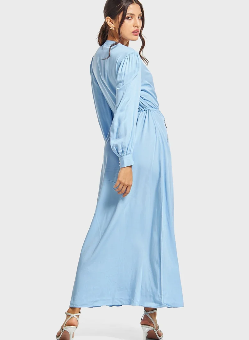 Iconic Puff Sleeve Tie Detail Dress