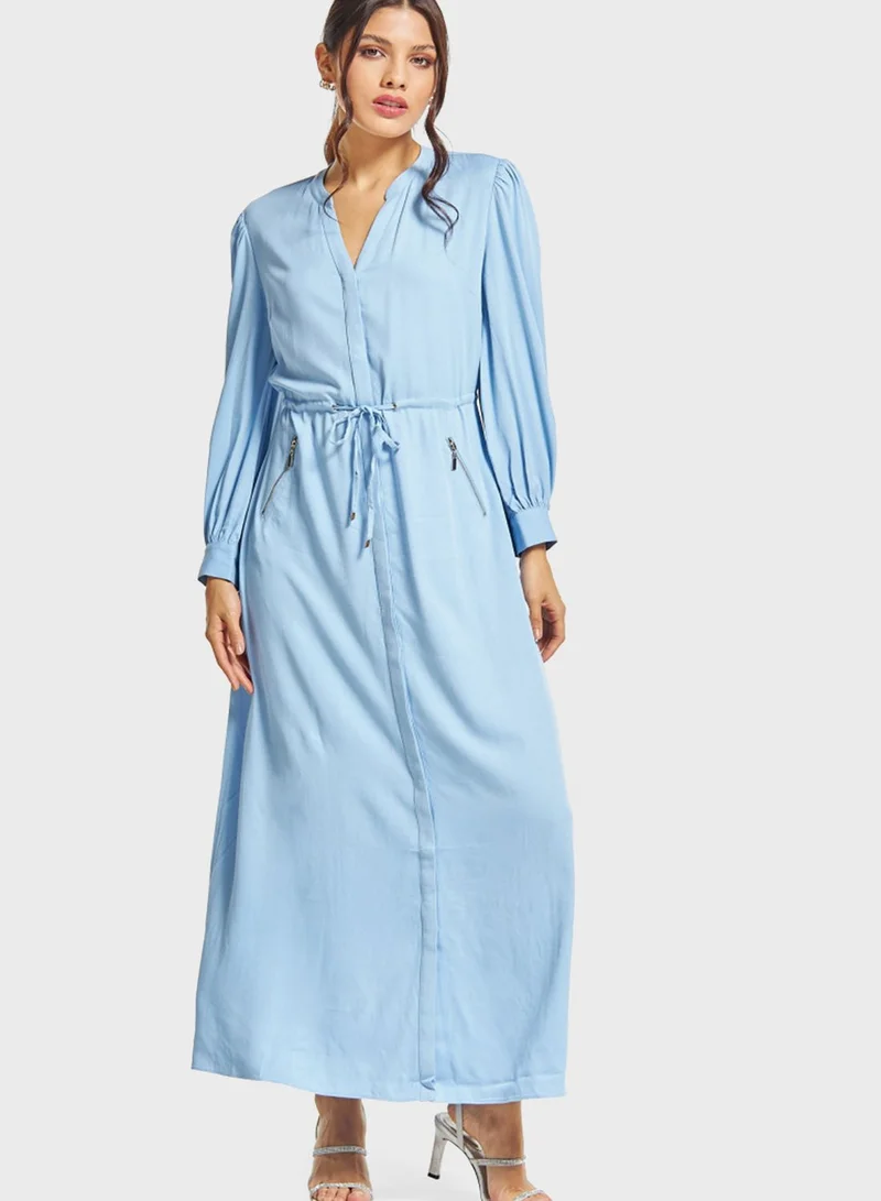 Iconic Puff Sleeve Tie Detail Dress