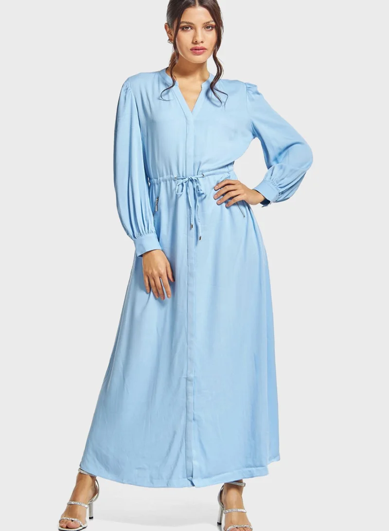 Iconic Puff Sleeve Tie Detail Dress