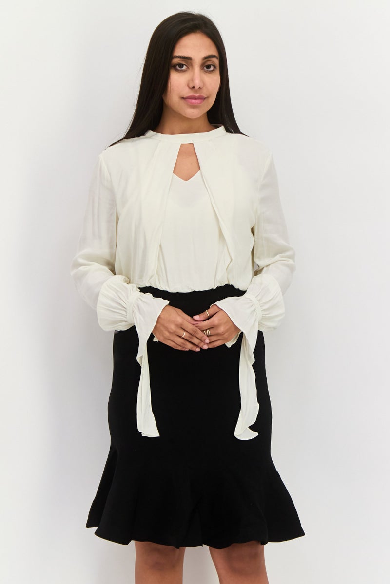 ONLY فستان ميدي نسائي سادة، كريمي - Image 1