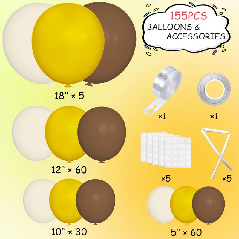 MEBAY Yellow Brown White Balloon Garland Arch Kit, 155Pcs Latex Balloons Different Size 18 12 10 5 inch for Birthday Wedding Party Baby Shower Bridal Shower Decoration - Image 2