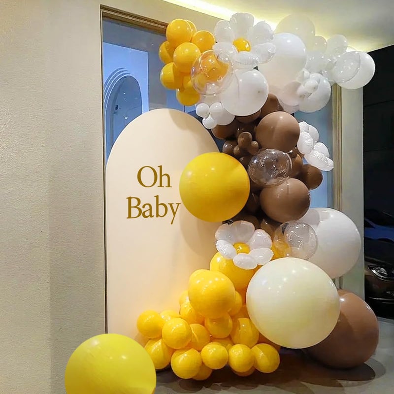 MEBAY Yellow Brown White Balloon Garland Arch Kit, 155Pcs Latex Balloons Different Size 18 12 10 5 inch for Birthday Wedding Party Baby Shower Bridal Shower Decoration - Image 3