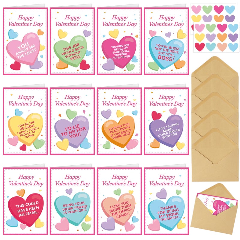 ANGOLIO Funny Coworker Valentines Day Cards - Humorous Happy Valentine's Day Greeting Cards Heart Stickers Envelopes Bulk Gifts for Boss Colleague Employee Office Party Favors Exchange Gift (24 Setsï¼‰ - Image 1